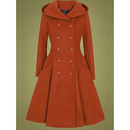 

Women's Winter Coat Warm Casual Daily Vacation Button Pocket Double Breasted Hoodie Street Style Solid Color Regular Fit Outerwear Long Sleeve Winter Fall Orange S M L XL XXL 3XL