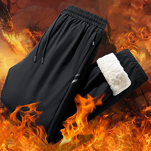 

Men's Sherpa Winter Pants Trousers Casual Pants Zipper Pocket Drawstring Letter Warm Calf-Length Daily Going out Sports Casual Black Gray Micro-elastic