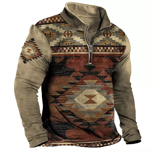 

Hombre Sudadera con cremallera Pull-over Sudadera con un cuarto de cremallera Marrón Media cremallera Estampados Cremallera Estampado Diario Deportes Impresión 3D Básico Boho Design Primavera Otoño