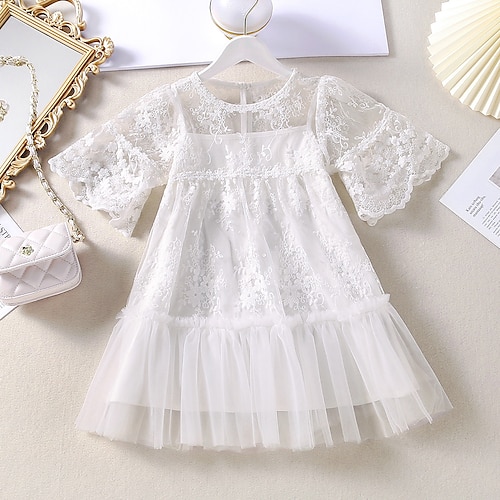 

2 Pieces Toddler Girls' Solid Color Clothing Set Set Half Sleeve Active School 7-13 Years Winter White / Fall / Above Knee