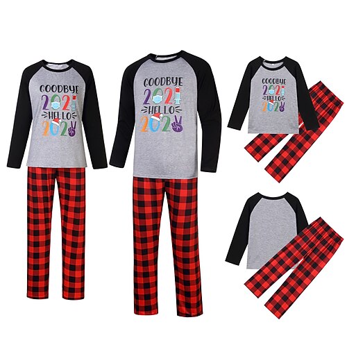 

Family Look Christmas Pajamas Plaid Letter Home Gray Long Sleeve Basic Matching Outfits