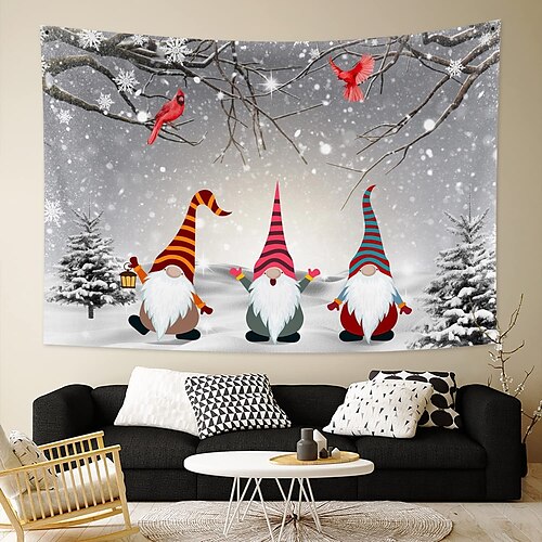 

Christmas Holiday Party Wall Tapestry Gnome Art Decor Blanket Curtain Picnic Tablecloth Hanging Home Bedroom Living Room Dorm Decoration Snow Gift Polyester