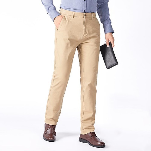 

Men's Dress Pants Winter Pants Trousers Pocket Solid Color Comfort Warm Business Casual Daily Cotton Blend Retro Vintage Formal Black Khaki Stretchy