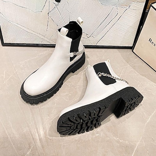 

martin boots 2022 fashion short boots wholesale distribution comfortable flat black pu leather boots chain decoration support distribution