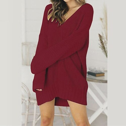 

Per donna Abito in maglia Abito casual Vestito a trapezio Mini abito Nero Rosa Vino Manica lunga Colore puro Lavorato a maglia Inverno Autunno A V Moderno Morbido 2022 S M L XL XXL 3XL