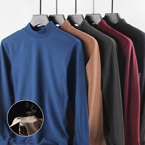 

Men's T shirt Tee Turtleneck shirt Solid Color Rolled collar Crew Neck Fuchsia Royal Blue Dark Gray Brown Black Holiday Vacation Long Sleeve Clothing Apparel Casual Comfortable Wrinkle-Free Essential