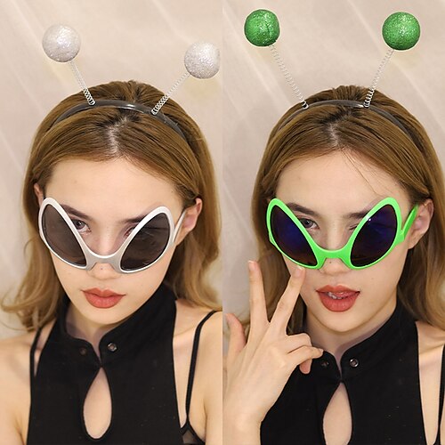 

2pcs New Alien Glasses and Headband Funny Holiday Party Sunglasses Festival Adults Kid Party Supplies Rainbow Lenses Sun Glasses Shades Headband Antenna