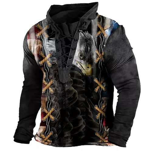 

Men's Sweatshirt Pullover Black Standing Collar Animal Graphic Prints Eagle Lace up Sports Outdoor Casual Daily 3D Print Basic Streetwear Designer Spring Fall Clothing Apparel Hoodies