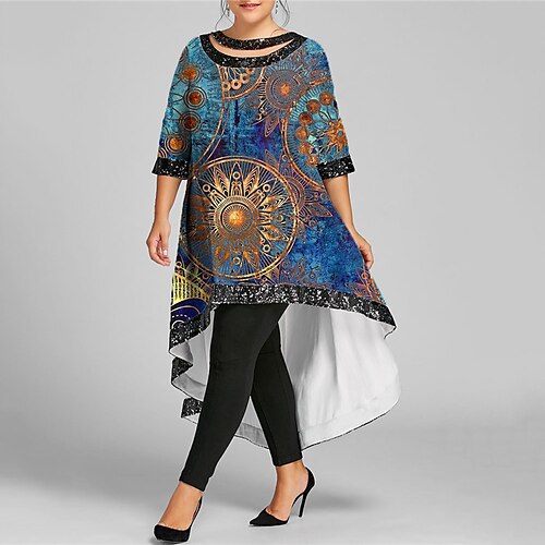 

Women's Plus Size Casual Dress Floral Boat Neck Half Sleeve Winter Fall Casual Maxi long Dress Vacation Going out Dress