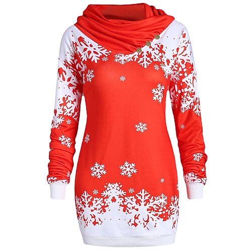 

Women's Plus Size Christmas Tops Hoodie Sweatshirt Snowflake Print Long Sleeve Hooded Casual Daily Polyester Winter Fall Black Wine