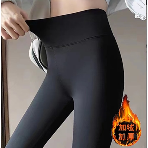 

Women's Slim Fleece lined Black Stylish Casual Daily Wear Full Length Warm Plain S M L