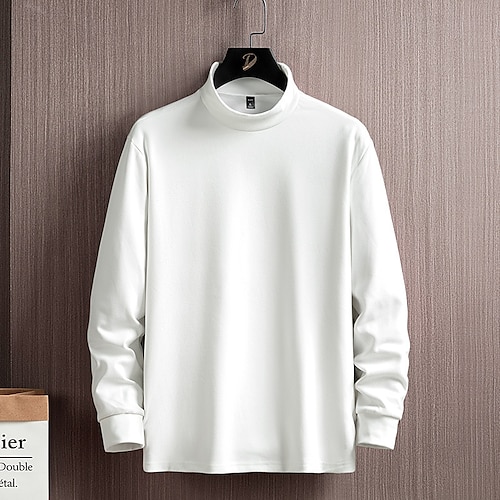 

Men's T shirt Tee Turtleneck shirt Solid Color Rolled collar Khaki Gray White Black Sports Going out Long Sleeve Warm Clothing Apparel Fashion Streetwear Casual Essential / Work
