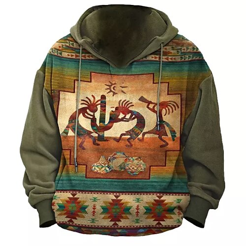 

Men's Pullover Hoodie Sweatshirt Army Green Hooded Tribal Graphic Prints Print Daily Sports 3D Print Basic Streetwear Designer Spring Fall Clothing Apparel Hoodies Sweatshirts