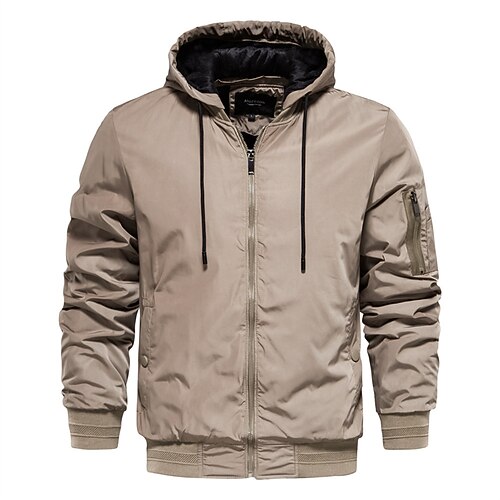 

Men's Hoodie Jacket Outdoor Casual Sport Daily Wear Vacation Zipper Hooded Gymnatics Comfort Zipper Front Jacket Outerwear Solid Color Zipper Pocket Khaki Dark Army Green / Winter