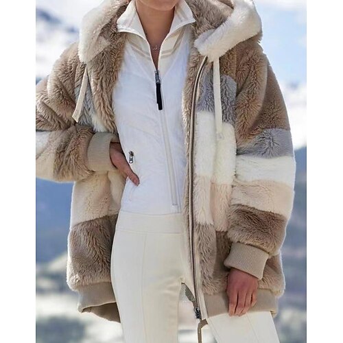 

Women's Zip Hoodie Sweatshirt Pullover Sherpa Fleece Teddy Zip Up Green Blue Purple Color Block Loose Fit Street Hoodie Long Sleeve Fleece S M L XL 2XL 3XL / Fleece lined