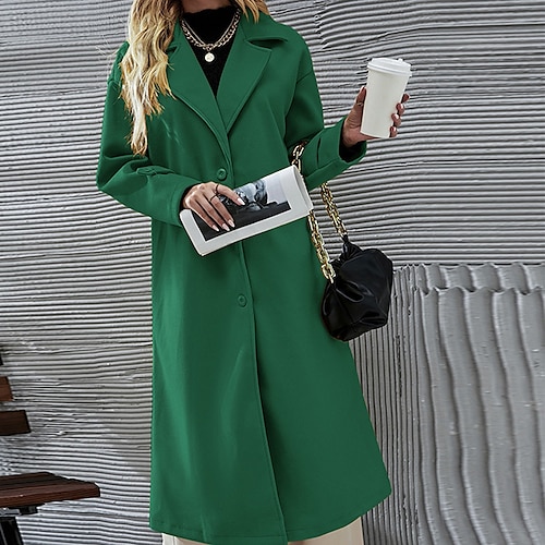 

Women's Winter Coat Windproof Warm Outdoor Street Daily Vacation Button Single Breasted Turndown Modern Street Style Solid Color Regular Fit Outerwear Long Sleeve Winter Fall Green S M L XL