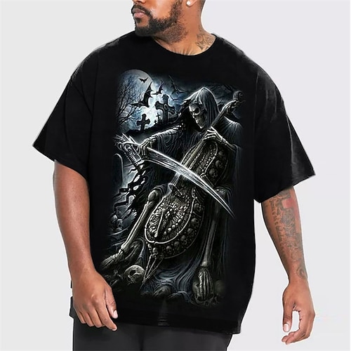 

Men's Plus Size T shirt Tee Big and Tall Graphic Crew Neck Short Sleeve Spring & Summer Basic Fashion Streetwear Comfortable Casual Sports Tops / Skull