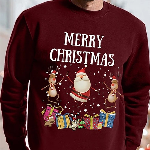 

Men's Sweatshirt Black Red Navy Blue Gray White Crew Neck Santa Claus Graphic Prints Print Christmas Sports Outdoor Sports Basic Casual Christmas Winter Fall Clothing Apparel Hoodies Sweatshirts