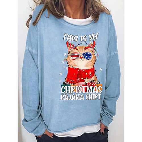 

Women's Sweatshirt Pullover Basic Green Black Blue Cat Street Round Neck Long Sleeve S M L XL 2XL 3XL