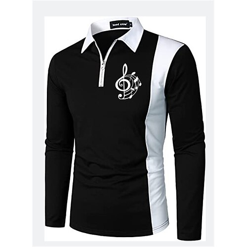 

Men's Golf Shirt Color Block Notes Turndown Blue Wine Light gray Dark Gray Navy Blue Street Daily Long Sleeve Zipper Clothing Apparel Fashion Casual Comfortable