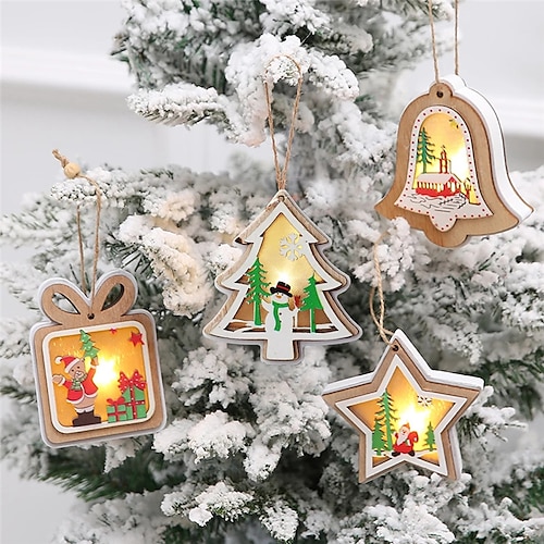 

Christmas Tree Decoration Night Lights Wooden Glowing New Year Gift Hanging Led Holiday Xmas Lights Snowflake Santa Christmas Tree Snowman Novelty Lamp