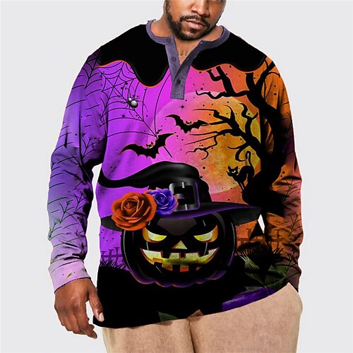 

Men's Plus Size Pullover Sweatshirt Big and Tall Graphic Henley Long Sleeve Spring & Fall Basic Fashion Streetwear Comfortable Casual Sports Tops