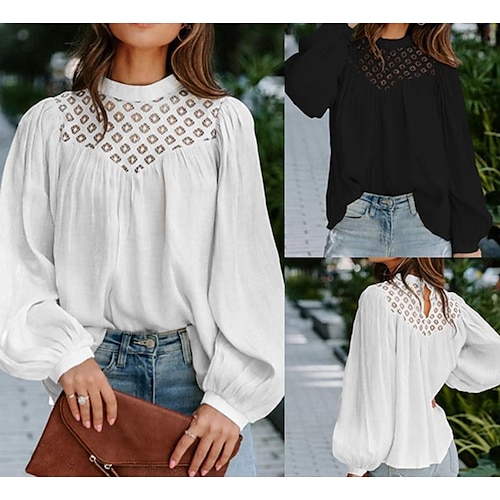 

2022 european and american foreign trade women's clothing aliexpress amazon new fashion lace stitching round neck long-sleeved top