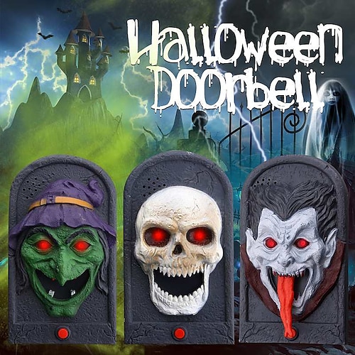 

Halloween Electric Doorbell Animated Evil Witch Door Bell Eye Light Spooky Sound Scary Haunted House Decoration Scary Skull Toy