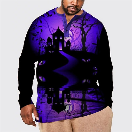

Men's Plus Size Pullover Sweatshirt Big and Tall Graphic Henley Long Sleeve Spring & Fall Basic Fashion Streetwear Comfortable Casual Sports Tops