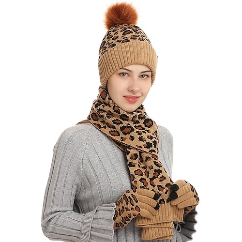 

Women's Slouchy Beanie Hat Winter Warm Set Outdoor Home Daily Plaid / Striped / Chevron / Round Knitting Casual Casual / Daily 3 PCS