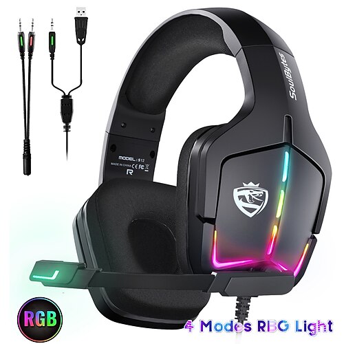 

PS4 Gaming Headset for Xbox One PS5 Switch PC Headphone with Microphone Dynamic RGB LED Effect Gamer Headsets for Computer Laptop 3.5mm Wired Stereo Bass Over Ear with Mic
