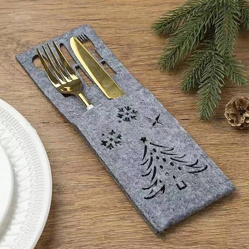 

Christmas Rectangular Cutlery Bag Christmas Tree Cutlery Set 4 Pieces For A Set Red Gray for Christmas Party