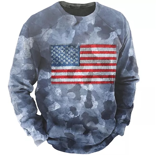 

Men's Sweatshirt Pullover Gray Crew Neck Graphic Prints National Flag Patchwork Print Daily Sports Holiday 3D Print Streetwear Designer Casual Spring & Fall Clothing Apparel Hoodies Sweatshirts