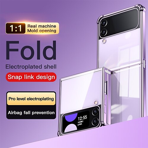 

Phone Case For Samsung Galaxy Flip Z Flip 4 Z Flip 3 Bumper Frame Plating Flip Solid Colored TPU