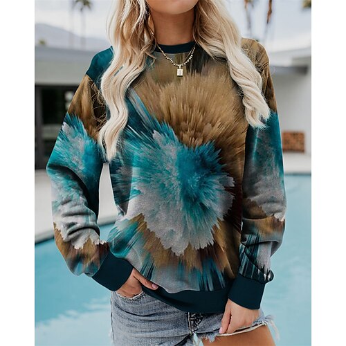 

Women's Sweatshirt Green Blue Geometric Casual Round Neck Long Sleeve S M L XL 2XL 3XL