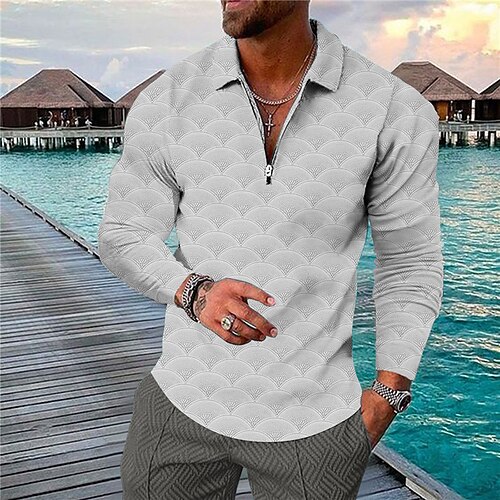 

Men's Collar Polo Shirt Golf Shirt Letter Graphic Prints Turndown Black Blue White 3D Print Outdoor Street Long Sleeve Zipper Print Clothing Apparel Fashion Designer Casual Breathable