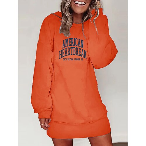 

Women's Hoodie Dress Casual White Geometric Casual Round Neck Long Sleeve