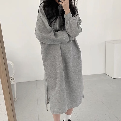 

Mujer Vestido con capucha Vestido de cambio Vestido Midi Gris Claro Manga Larga Color puro Separado Invierno Otoño Con Capucha Fin de semana vestido de otoño Holgado 2022 Tamaño Único