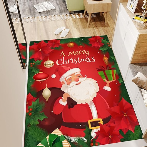 

Christmas Anti-Slip Mat Cartoon Floor Mat Home Living Room Sofa Bedroom Bedside Crystal Velvet Christmas Tree Carpet