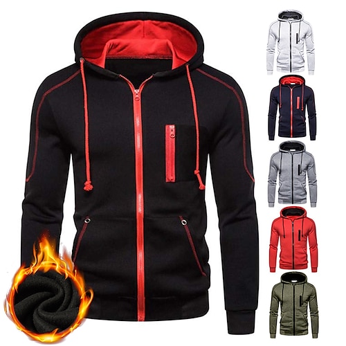 

Men's Hoodie Black Army Green Light gray Red Navy Blue Hooded Color Block Fleece Cool Casual Essential Winter Clothing Apparel Hoodies Sweatshirts