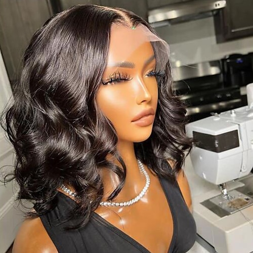 

Unprocessed Virgin Hair 13x4 Lace Front Wig Short Bob Brazilian Hair Loose Wave Black Wig 130% 150% Density with Baby Hair Natural Hairline 100% Virgin Glueless Pre-Plucked For wigs for black women
