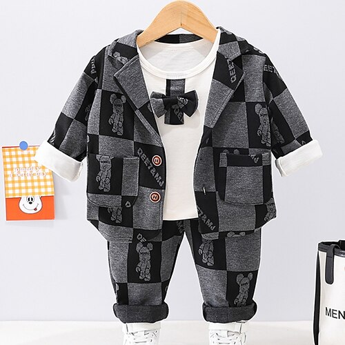 

3 Pieces Toddler Boys Jacket & Pants Outfit Graphic Cartoon Long Sleeve Pocket Cotton Set Outdoor Fashion Cool Winter Fall 3-7 Years Green Gray
