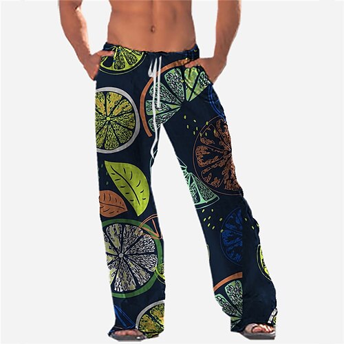

Men's Trousers Beach Pants Drawstring Elastic Waist 3D Print Fruit Graphic Prints Comfort Breathable Casual Daily Holiday Streetwear Designer Green