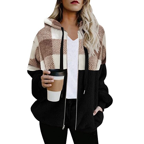 

Women's Hoodie Sweatshirt Active Zip Up Green Blue Red Plaid Color Block Casual Hoodie Long Sleeve S M L XL 2XL 3XL / Winter