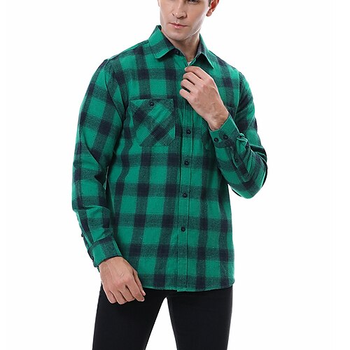 

Homme Chemise Chemise Flanelle Surchemise Noir Blanche Jaune manche longue Tartan Col rabattu Printemps Automne Plein Air du quotidien Vêtement Tenue Bouton bas