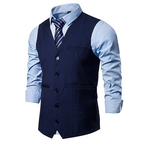 

Men's Vest Gilet Breathable Soft Comfortable Wedding Daily Wear Going out Single Breasted V Neck Basic Business Casual Jacket Outerwear Solid Colored Pocket Camel Black Dark Blue