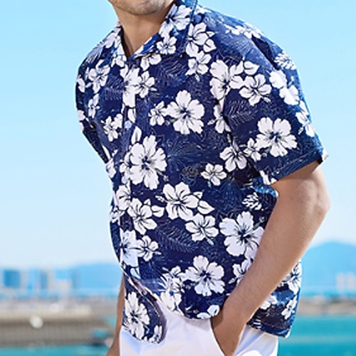 

Men's Summer Hawaiian Shirt Floral Camouflage Turndown Sea Blue Blue Blue / White Coffee Outdoor Street Short Sleeve Button-Down Print Clothing Apparel Fashion Breathable Comfortable