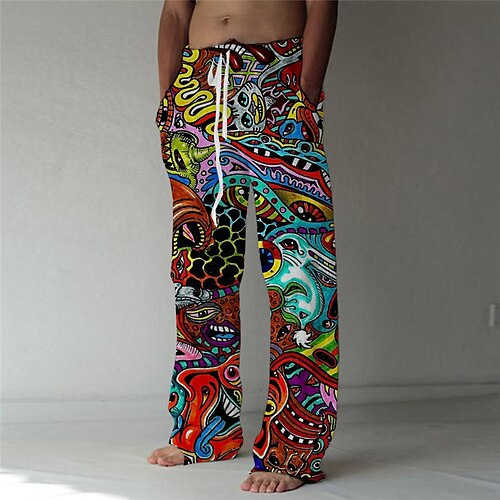

Men's Trousers Beach Pants Drawstring Elastic Waist 3D Print Cartoon Graphic Prints Monster Comfort Breathable Casual Daily Holiday Streetwear Designer Purple Yellow