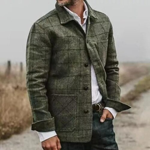 

Men's Flannel Shirt Shirt Jacket Shacket Overshirt Plaid Turndown Army Green Street Daily Long Sleeve Button-Down Clothing Apparel Fashion Casual Comfortable