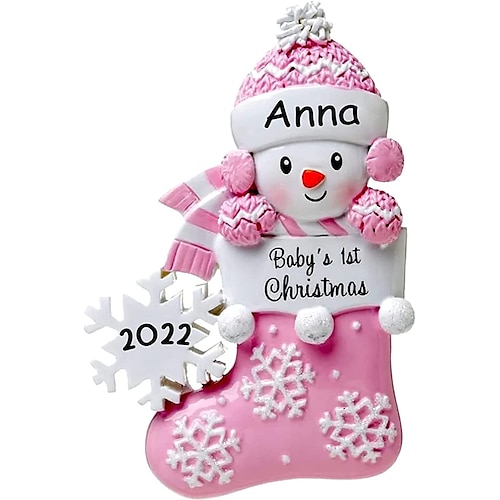 

Christmas Ornament Baby'S First Christmas Gender Neutral Snowbaby In Stocking With Snowflake Christmas Tree Ornament Customized Decoration-Personalized Baby Gifts For Newborn Babys Engraved